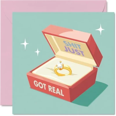 Image of Engagement Cards for Couples Got Real Congratulations Happy Gifts, Congrats Well Done Card, 145mm x Wedding Marriage Greeting Fiance Fiancee