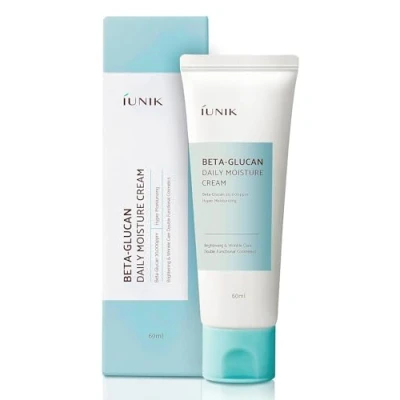 Image of IUNIK Beta Glucan Vegan Lightweight Non Sticky Deep Moisture Watery Cream Daily Moisturizer Quick Absorption Dry Mature Sensitive Fine lines Skin Naturally Derived Korean Skincare (60ml)