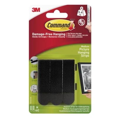 Image of Command Picture &amp; Frame Hanging Strips, Medium 4 Pairs (8 Strips) Black, Adhesive Strips Damage Free For Pictures, Frames, Mirrors, Wall décor and Signs