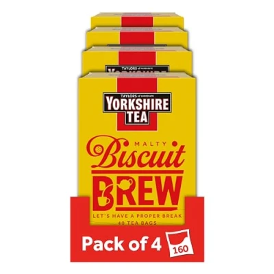 Image of Yorkshire Tea Biscuit Brew Flavoured Bags, Pack of 4 (Total 160 bags)