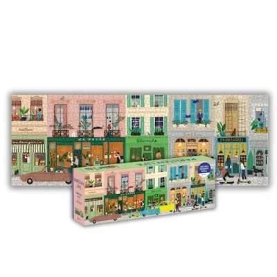 Image of Galison 9780735376557 Parisian Life 1000 Piece Panoramic Puzzle Fun and Challenging Activity with Bright Bold Artwork of Everyday Living in Paris for Adults Families, Multicoloured
