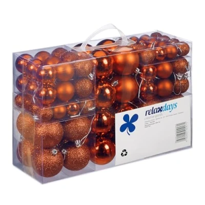 Image of Relaxdays Christmas Baubles Set of 100, Festive Ornaments, Matt, Shiny, Glitter, Tree Balls ∅ 3, 4 &amp; 6 cm, Assorted
