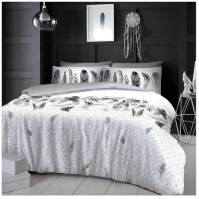 Image of GC GAVENO CAVAILIA Feather King Size Duvet Cover Sets, Geometric Bedding Set, Reversible Diamond Quilt Feathers White