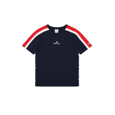 Image of Champion Retro Sport Crewneck Small LOGO Print Tshirt, Men&#039;s, Size: Large, Dark blue