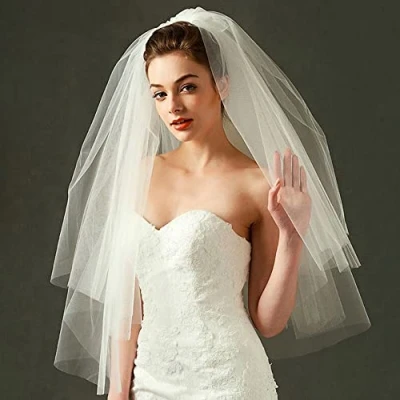 Image of CICILIAYA Bridal Veil Wedding Vails Women&#039;s Simple White Ivory Tulle Short Veils With Comb for Brides Shower Bachelorette Hen Party Chucky Costume Dress Up Gift (White)