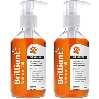 Image of Brilliant Salmon Oil for Dogs, Cats, Puppy, Horse, Ferret &amp; Pets Pure Omega 3, 6 9 Fish Food Supplement Treats Itchy Skin, Joint Care, Heart Health Natural Coat Hofseth BioCare (2x300ml)