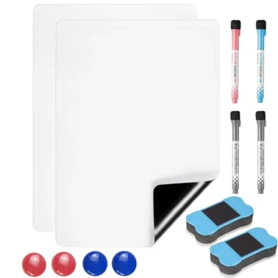Image of 2PCS A3 Magnetic Whiteboard Paper, Dry Erase Sheet for Fridge with 4 Pens, 2 Eraser and Magnets meal planning, grocery lists, daily to do lists
