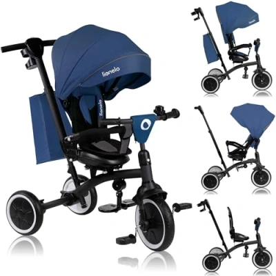 Image of Lionelo Tris Plus 2in1 Kids&#039; Tricycle Convertible Stroller Trike from 9 Months to 5 Years/25kg with Adjustable 360 Swivel Seat, Sun Canopy, Parent Control Handle Safety Features PU wheels Accessories