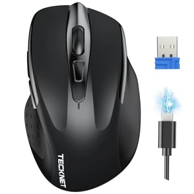 Image of TECKNET Rechargeable Wireless Mouse, Computer Adjustable 4800DPI Silent Ergonomic Mouse for Laptop PC Computer, Windows Mac OS,6 Buttons