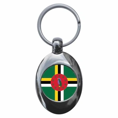 Image of Ozorath Dominica National Flag Keyring Keychain Key Ring Chain With Trolley Coin