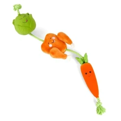 Image of ZOON Plush Fun Tugga Chicken Dinner tug of war Dog Toy on rope