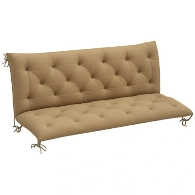 Image of Outsunny 3 Seater Bench Pad, Garden Chair Cushion with Back and Ties for Indoor Outdoor Use, 98 x 150 cm, Khaki