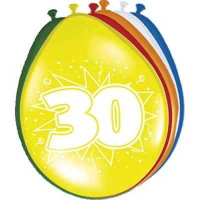 Image of Folat 08230 30th Birthday Balloons 30 cm 8 pieces, Multi Colors, 4