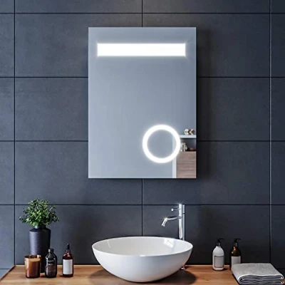 Image of ELEGANT 500X700mm Illuminated LED Bathroom Mirrors with Shaver Socket Bath Backlit 3x Magnifying Wall Mounted Vanity Rectangular Mirror Button Switch