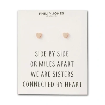 Image of Philip Jones Rose Gold Plated Sister Heart Stud Earrings with Quote Card