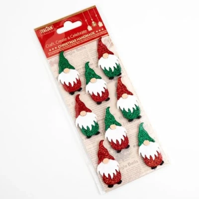 Image of Italian Options 5cm Glitter Nordic Santa Christmas Craft Decorations Self Adhesive (8 pcs) Red/Green