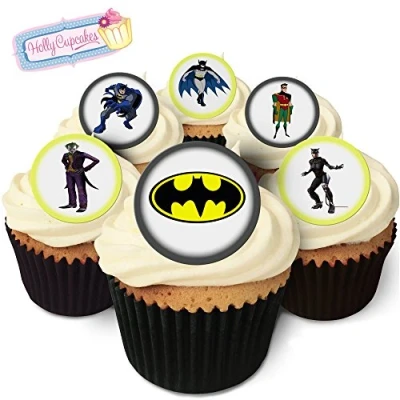Image of Holly Cupcakes 24 Fabulous Edible Vanilla Rice Paper Cake Toppers Batman, Sugar Free, Vegetarian, 12 18 Month Shelf Life
