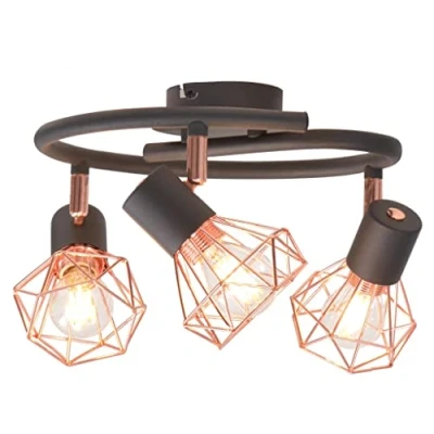 Image of vidaXL Ceiling Lamp with 3 Spotlights Black Metal and Copper Industrial Style Lighting Fixture for Living Room Bedroom