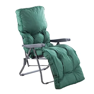 Image of Alfresia Garden Reclining Relaxer Chair in Charcoal with Classic Cushion Adjustable Multi Position, Foldable Frame Cushion, Choice of Prints (Green)