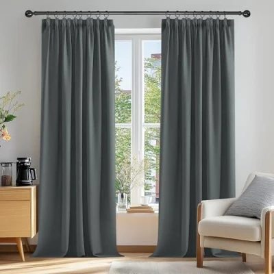 Image of Deconovo Pencil Pleated Curtains 90 Drop Super Soft Thermal Insulated Rod Pocket for Bedroom 46 x Inch Dark Grey 2 Panels
