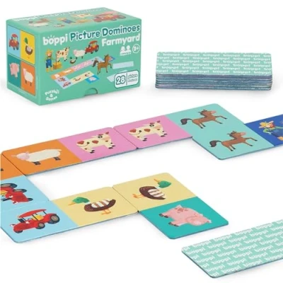 Image of boppi Dominoes Set Picture Game for Toddlers Colourful Farmyard Animal Themed Montessori/STEM Children Games 3 Year Olds and Up