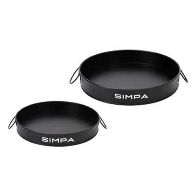 Image of simpa Round 2PC Metal Colour Serving Trays Set with Handles, 30cm &amp; 25cm Diameter Matt Black