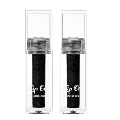 Image of Black Glitter Lip Gloss, Diamond Shimmer Lipstick, Metallic Matte Lipstick High Pigment Waterproof Long Lasting Lipsticks, Sparkling Glossy Liquid Gloss for Women