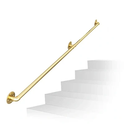Image of Handrail Staircase For Indoor/Outdoor Handrails Stairs 1ft 20ft, Gold Hand Rails Banister Indoor Outdoor, Non Slip Staircases Railing Steps Support Rod Wall Stair Grab Bar Kit