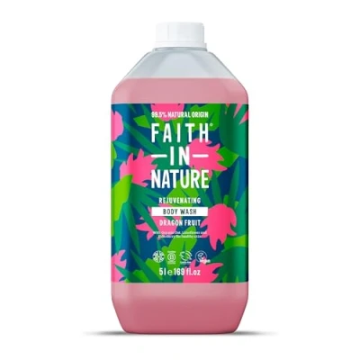 Image of Faith In Nature Natural Dragon Fruit Body Wash, Rejuvenating Shower Gel, Vegan &amp; Cruelty Free, No SLS or Parabens, 5L Refill Pack