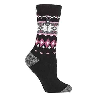 Image of HEAT HOLDERS Lite Womens Insulated Thermal Socks Multiple Designs Including Argyle Stripes Hearts Stars Warm for Winter (4 7, Black (Lima))