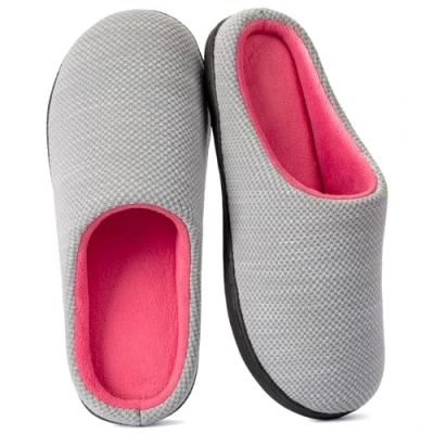 Image of RockDove Women&#039;s Birdseye Knit Memory Foam Slipper, Size 5/6 UK Women, Gray and Pink