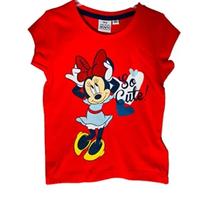 Image of Disney Minnie Mouse Girls Top Short Sleeve T Shirt Summer Tee Kids Pyjama Tops (5 Years, Red)