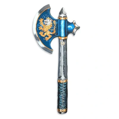 Image of Liontouch Noble Knight Axe For Kids, Blue Medieval Pretend Play Toy in Durable Foam Children With Golden Lion Decoration Safe Weapon Accessory Dress Up &amp; Costumes Boys