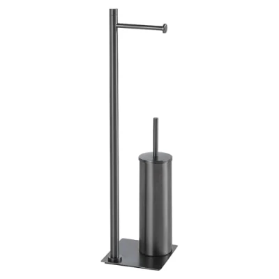 Image of Gedy Trilly Column Toilet Roll Holder and Brush Gun Metal
