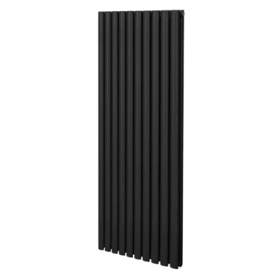 Image of Oval Column Radiator 1600mm x 600mm Modern Designer Double Panel Central Heating Heater Matt Black Carbon Steel Vertical Kitchen Living Room Bathroom FREE Cleaning Brush Fixing Kit &amp; Brackets