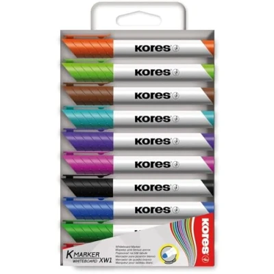 Image of Kores Coloured Whiteboard Marker Pens K XW1, Round Tip with Low Odour Ink Dry Wipe School Supplies, Office Supplies Pack of 10 Assorted Colours