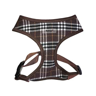 Image of Bunty Tartan Dog Harness Medium Soft, Breathable and Adjustable No Pull for Dogs. Comfortable Anti Brown