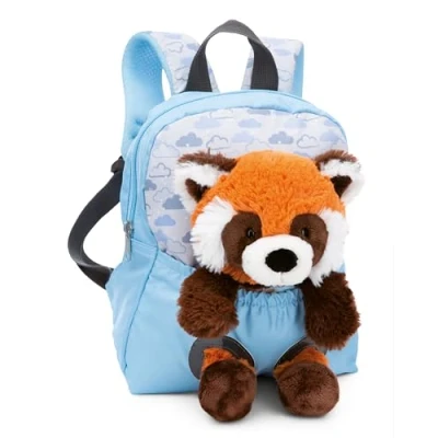 Image of NICI children&#039;s backpack blue 2 in 1 with cuddly toy red panda 25cm Kindergarten girls &amp; boys, Soft back area adjustable straps 49852