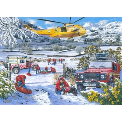 Image of The House of Puzzles Mountain Rescue Jigsaw 1000 Piece Jigsaws For Adults, Artist Illustrated, Scenic Landscape, Deluxe Puzzle Gifts