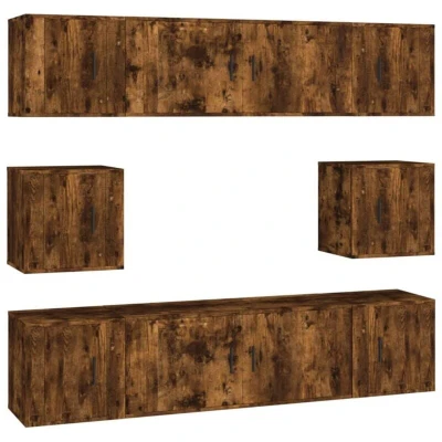 Image of vidaXL 8 Piece TV Cabinet Set Smoked Oak Engineered Wood