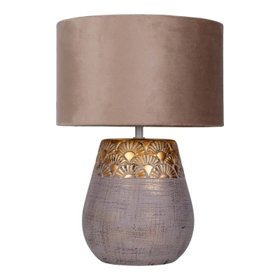 Image of Näve Bronco table lamp, beige, ceramic/artificial leather, height 39 cm