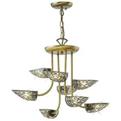 Image of Ashton Semi Flush Ceiling Pendant 8 Light Antique Brass, Crystal