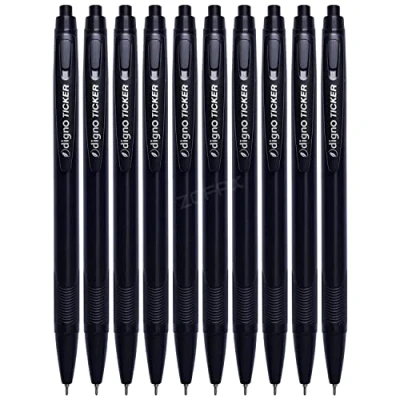Image of DIGNO Ticker Retractable Ballpoint Pens, BLACK, Fine Point (0.7 mm), Smooth Tip, Pack of 10, Multipack Ball School Office Home Everyday Use
