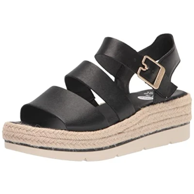 Image of Dr. Scholl&#039;s Women&#039;s Once Twice Espadrille Platform Wedge Sandal, Black Smooth, 7.5 UK