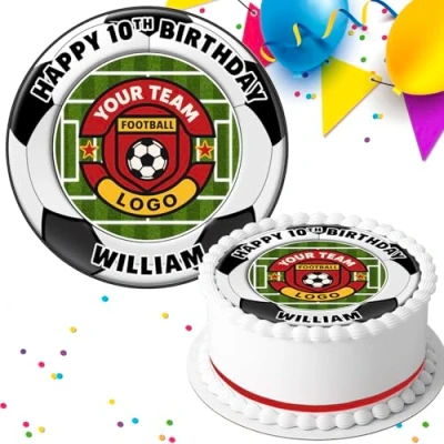 Image of YOUR FOOTBALL TEAM LOGO BIRTHDAY PERSONALISED 7.5 INCH EDIBLE ICING CAKE TOPPER DECORATION FB226