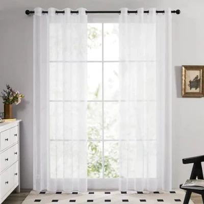 Image of Deconovo Home Decorations Semi Transparent Curtain Voile Panels Back Eyelet Curtains Sheer for Window 55 x 71 Inch White Two