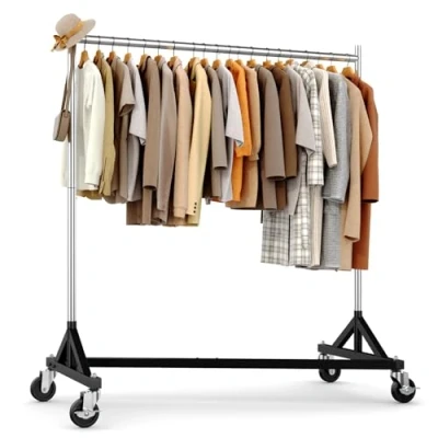 Image of HOKEEPER Commercial Z Base Garment Rack Hold 400LBS Heavy Duty Clothing Adjustable Rolling Clothes for Hanging Racks on Wheels Portable Rack, Chrome Finish