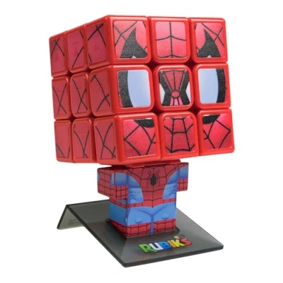 Image of IDEAL Rubik&#039;s Cubers Collectible Spider Man Cube: fully solvable 3x3 character Cube with display stand Brainteaser Puzzles Marvel Merchandise Fidget Toys Ages 8+