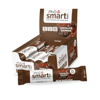 Image of PhD Nutrition Smart Protein Bar Low Calorie, Nutritional Bars/Protein Snacks, High Sugar, Chocolate Brownie Flavour, 20g of Protein, 64g (12 Pack)