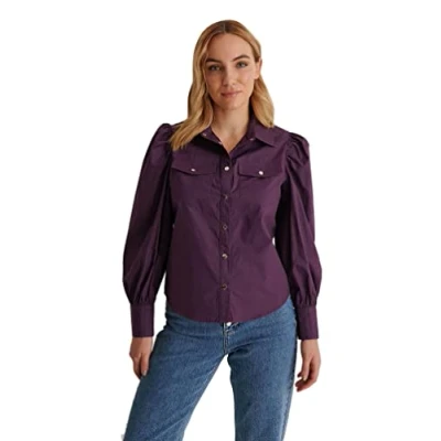 Image of NA KD Women&#039;s Puff Sleeve Shirt, Purple, 6 UK